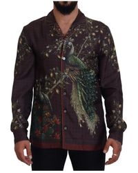 Dolce & Gabbana - Bordeaux ostrich silk satin casual camicia uomo - Lyst