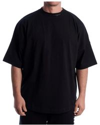 Palm Angels - Tops ,Zwart ,Katoen Oversized T-Shirt Met Glitterlogo En Opstaande Kraag - Lyst