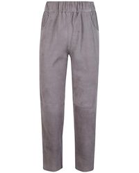 Via Masini 80 - Pantalones grises de gamuza con cintura elástica - Lyst