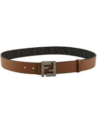 Fendi - Accessoires ,Bruin ,Katoen Ff Squared Reversible Riem - Lyst