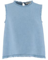 Antonelli - Overhemden ,Blauw ,Linnen Top Zonder Mouwen Met Rafelrand - Lyst