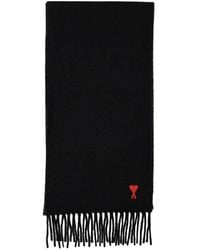 Ami Paris - Sciarpa in lana nera con frange - Lyst