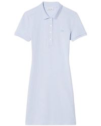 Lacoste - Kleedjes ,Blauw ,Katoen Slim Fit Stretch Mini Piqué Polo Jurk - Lyst