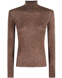 Rabanne - Truien & Vesten ,Bruin ,Wol Bruine Hoge Hals Lange Mouw Vest - Lyst
