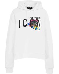 DSquared² - Hoodies & Sweatvesten ,Wit ,Katoen Logo Print Hoodie - Lyst