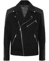 Philipp Plein - Wollen Bikerjack Met Leren Inzetstukken - Lyst