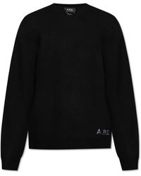 A.P.C. - Truien & Vesten ,Zwart ,Wol Wollen Trui Met Logo - Lyst