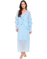 Saint Tropez - Kleedjes ,Blauw ,Polyester Chambray Blauwe Jurk Met Ruches - Lyst