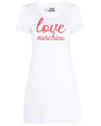 Love Moschino - Logo-Print Baumwoll-T-Shirt-Kleid - Lyst