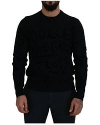 Dolce & Gabbana - Maglione in lana nero con logo e motivo a girocollo - Lyst
