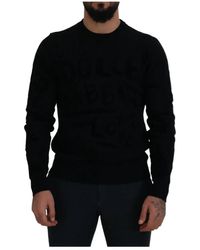 Dolce & Gabbana - Schwarzer woll-logo-muster-crewneck-pullover - Lyst