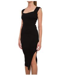 Marella - Kleedjes ,Zwart ,Polyester Vestito Midi Jurk - Lyst