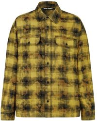 Palm Angels - Overhemden ,Groen ,Gebogen Logo Geruite Shirt - Lyst