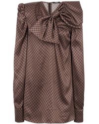 Balmain - Kurzes kleid mit großer schleifen und mini-monogramm-print - Lyst