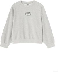 Ganni - Hoodies & Sweatvesten ,Grijs ,Katoen Sweatshirt Met Ronde Hals En Logo - Lyst