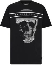 Philipp Plein - Tops ,Zwart ,Katoen T-Shirt Met Ronde Hals En Skull Logo Lijn - Lyst