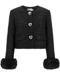 Self-Portrait - Jassen ,Zwart ,Polyester Bouclé Jas - Lyst
