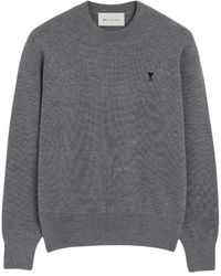 Ami Paris - Truien & Vesten ,Grijs ,Wol Quota Crewneck Sweater - Lyst