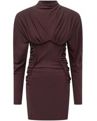Stella McCartney - Kleedjes ,Bruin ,Geplooide Mini-Jurk Met Hoge Hals En Lange Mouwen - Lyst