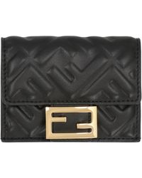 Fendi - Accessoires ,Zwart ,Leer Micro Tri-Fold Wallet Baguette - Lyst