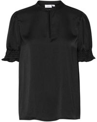 Saint Tropez - Overhemden ,Zwart ,Polyester Zwarte Pofmouw Blouse - Lyst