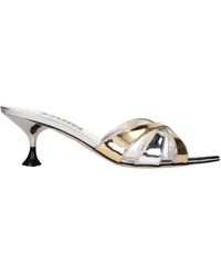 3Juin - Grijze Leren Stiletto Hakken Sandalen - Lyst