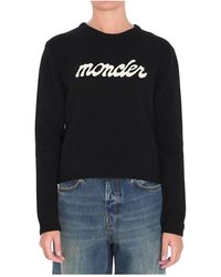Moncler - Truien & Vesten ,Zwart ,Wol Geborduurd Logo Trui Van Wol & Kasjmier - Lyst