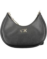 Calvin Klein - Schwarze polyester-schultertasche mit kette - Lyst