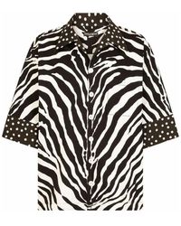 Dolce & Gabbana - Camicia in cotone a maniche corte con bottoni in madreperla - Lyst