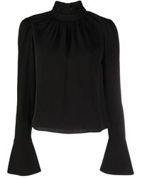 Rabanne - Overhemden ,Zwart ,Ruched Top Met Lange Mouwen - Lyst