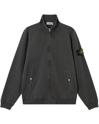 Stone Island - Jassen ,Grijs ,Katoen Malfilé Fleece 'Old' Effect Track Jacket Met Ritssluiting - Lyst