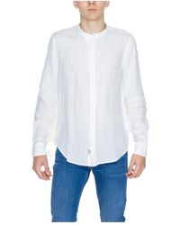 Blauer - Camicia bianca in lino con colletto alla cinese - Lyst