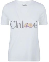 Chloé - Tops ,Wit ,Katoen Baby Fit Logo T-Shirt - Lyst