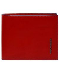 Piquadro - Accessoires ,Rood ,Leer Portemonnee Met Opklapbaar Id-Venster - Lyst