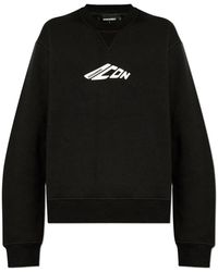 DSquared² - Hoodies & Sweatvesten ,Zwart ,Katoen Sweatshirt Met Gedrukt Logo - Lyst