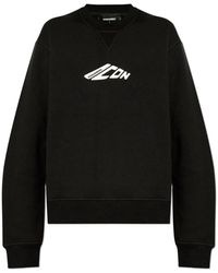 DSquared² - Hoodies & Sweatvesten ,Zwart ,Katoen Sweatshirt Met Gedrukt Logo - Lyst
