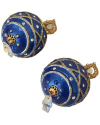 Dolce & Gabbana - Goud Messing Blauwe Kerstbal Kristallen Clip Op Oorbellen - Lyst