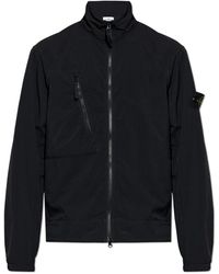 Stone Island - Jassen ,Zwart ,Leer Lichtgewicht Jas Met Opstaande Kraag - Lyst