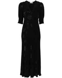 RIXO London - Vestido negro con estampado de amapolas y escote en v - Lyst