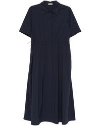 Herno - Kleedjes ,Blauw ,Collared Drawstring Midi Dress - Lyst