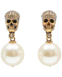 McQueen - Pearl Pave Skull Earrings - Lyst
