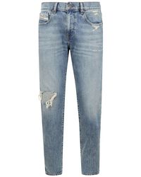 DIESEL - Slim Fit Distressed Blaue Denim Jeans - Lyst