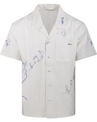DUNST - Overhemden ,Wit ,Hand-Drawing Open Collared Shirt - Lyst