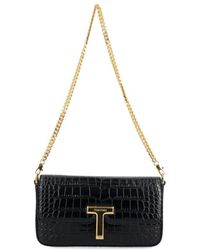 Tom Ford - Schwarze croc handtasche mit goldkette - Lyst
