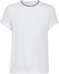Brunello Cucinelli - Tops ,Wit ,Katoen Wit Katoenen T-Shirt Met Ronde Hals - Lyst