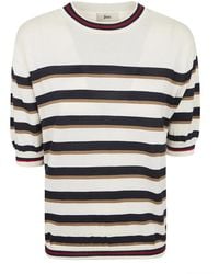 Herno - Truien & Vesten ,Veelkleurig ,Katoen Gestreept T-Shirt Met Korte Mouwen - Lyst
