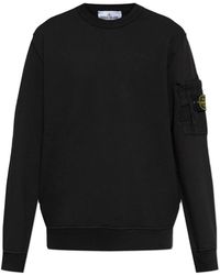 Stone Island - Hoodies & Sweatvesten ,Zwart ,Katoen Logo Patch Sweatshirt - Lyst