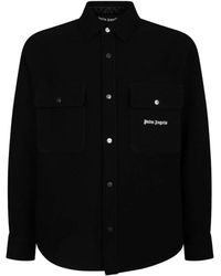Palm Angels - Giacca camicia nera con ricamo logo - Lyst