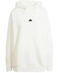 adidas - Fitness ,Wit ,Katoen Loos Fit Hoodie Met Hoge Kraag - Lyst