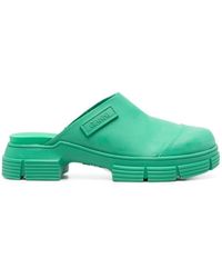 Ganni - Grüne slipper mule mit logo patch - Lyst